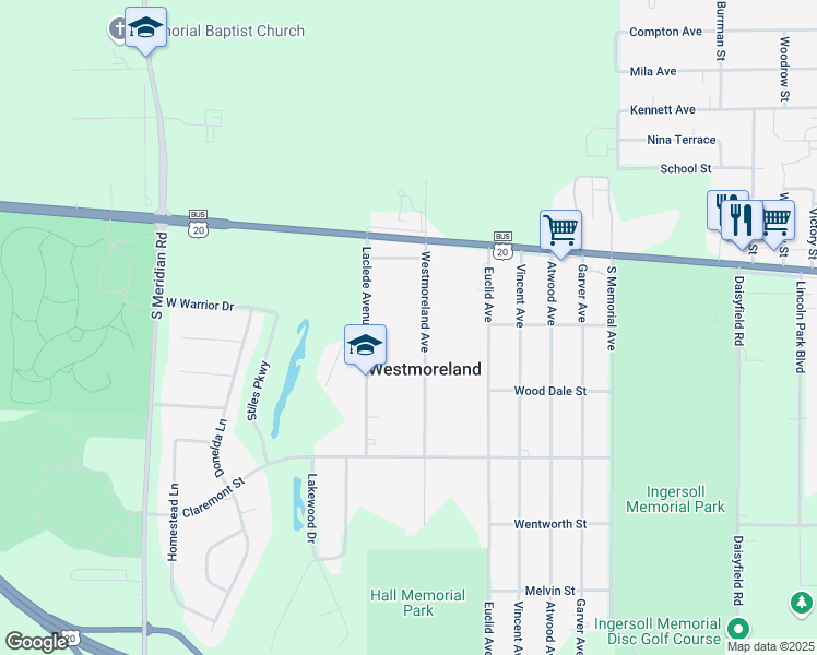 map of restaurants, bars, coffee shops, grocery stores, and more near 125 Westmoreland Avenue in Rockford