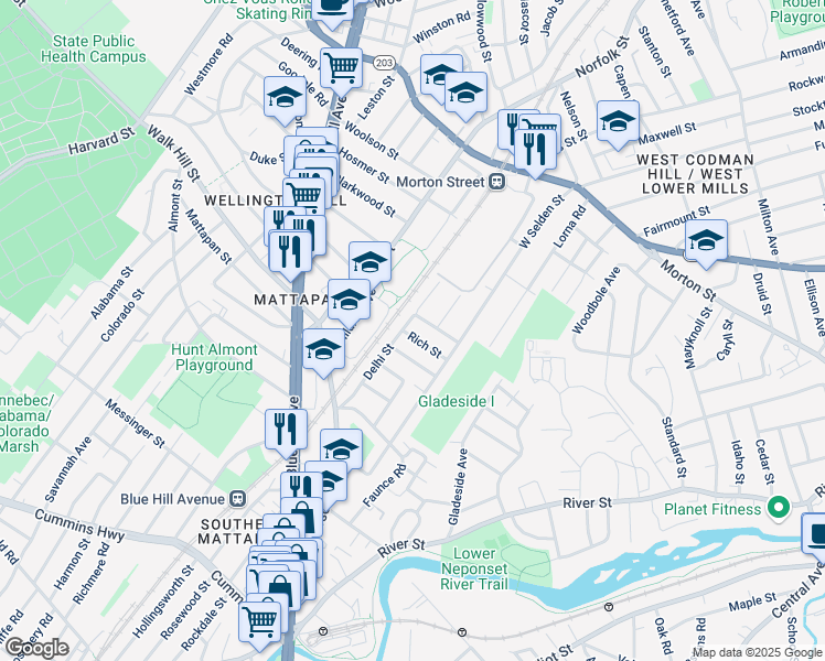 map of restaurants, bars, coffee shops, grocery stores, and more near 39 Halborn Street in Boston