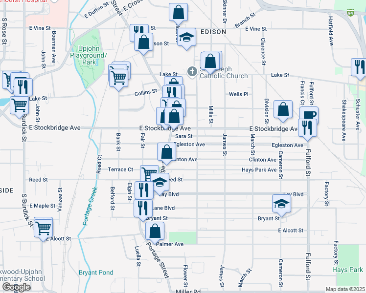map of restaurants, bars, coffee shops, grocery stores, and more near 830 Egleston Avenue in Kalamazoo