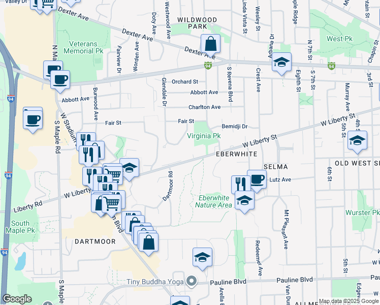 map of restaurants, bars, coffee shops, grocery stores, and more near 1752 West Liberty Street in Ann Arbor