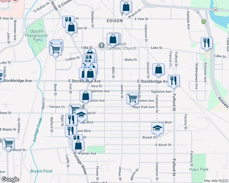 map of restaurants, bars, coffee shops, grocery stores, and more near 1110 Egleston Avenue in Kalamazoo