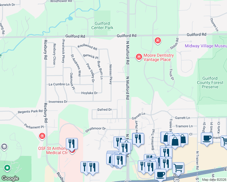 map of restaurants, bars, coffee shops, grocery stores, and more near 688 North Mulford Road in Rockford