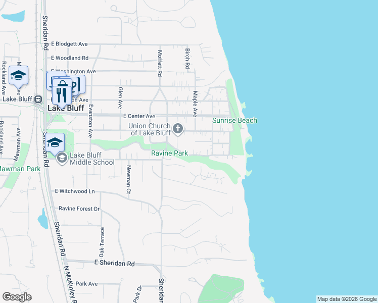 map of restaurants, bars, coffee shops, grocery stores, and more near 544 Ravine Avenue in Lake Bluff