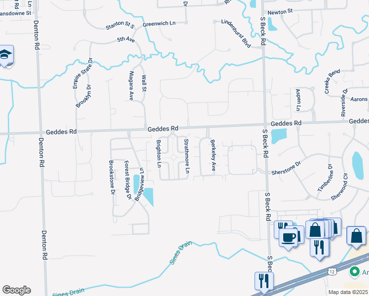 map of restaurants, bars, coffee shops, grocery stores, and more near 3974 Strathmore Lane in Canton