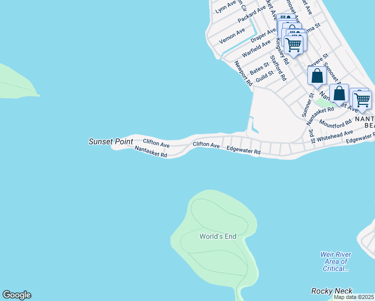 map of restaurants, bars, coffee shops, grocery stores, and more near 225 Nantasket Road in Hull