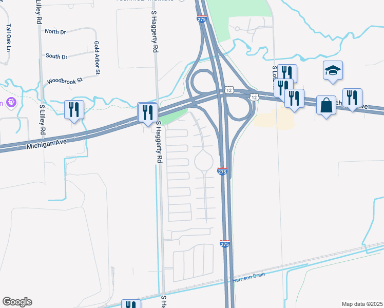 map of restaurants, bars, coffee shops, grocery stores, and more near 41021 Michigan Avenue in Canton