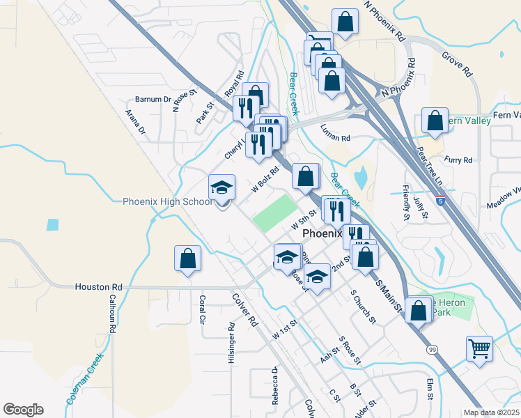 map of restaurants, bars, coffee shops, grocery stores, and more near 607 North Church Street in Phoenix