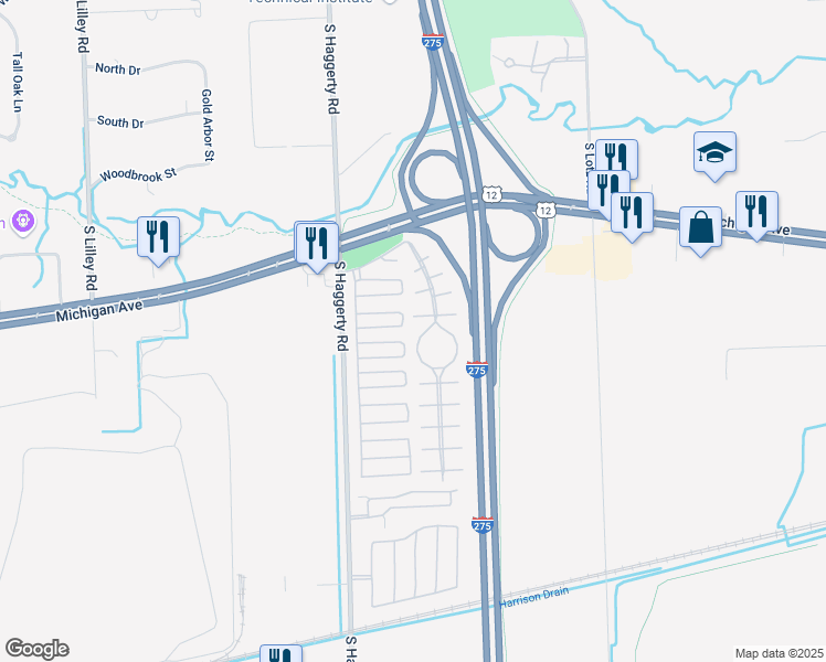 map of restaurants, bars, coffee shops, grocery stores, and more near 41021 Michigan Avenue in Canton