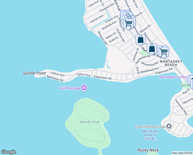 map of restaurants, bars, coffee shops, grocery stores, and more near 145 Edgewater Road in Hull