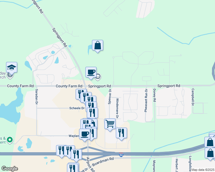 map of restaurants, bars, coffee shops, grocery stores, and more near 2761 Springport Road in Jackson