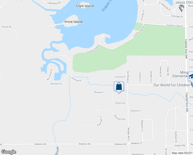 map of restaurants, bars, coffee shops, grocery stores, and more near 55 Lynwood Drive in Battle Creek