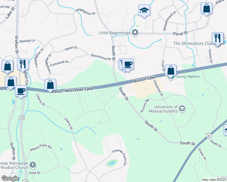 map of restaurants, bars, coffee shops, grocery stores, and more near 34 Yorkshire Terrace in Shrewsbury