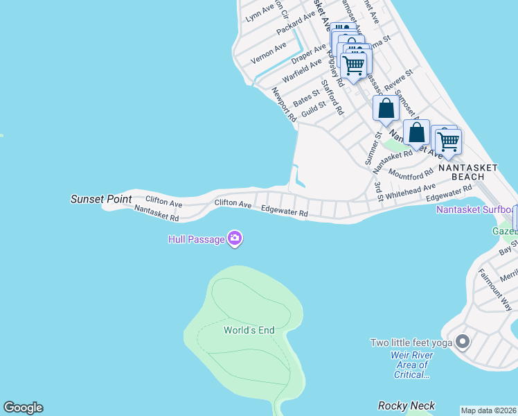 map of restaurants, bars, coffee shops, grocery stores, and more near 145 Edgewater Rd in Hull