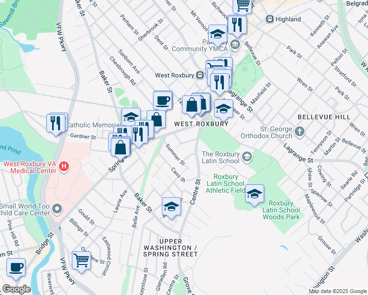 map of restaurants, bars, coffee shops, grocery stores, and more near 15 Autumn Street in Boston