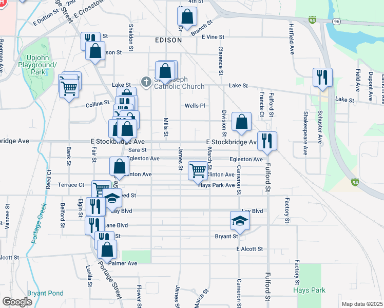 map of restaurants, bars, coffee shops, grocery stores, and more near 1220 Egleston Avenue in Kalamazoo