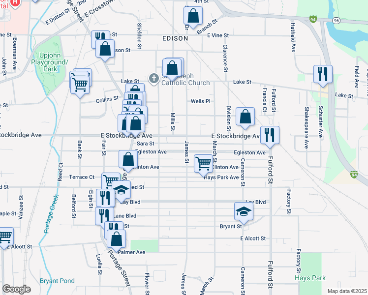 map of restaurants, bars, coffee shops, grocery stores, and more near 1110 Egleston Avenue in Kalamazoo
