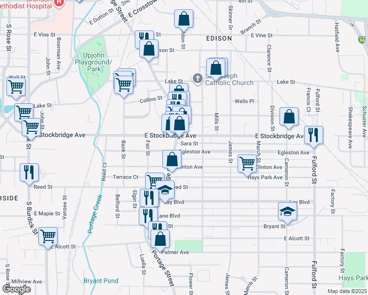 map of restaurants, bars, coffee shops, grocery stores, and more near 830 Egleston Avenue in Kalamazoo