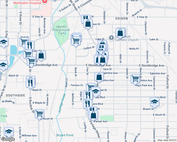 map of restaurants, bars, coffee shops, grocery stores, and more near 712 Egleston Avenue in Kalamazoo