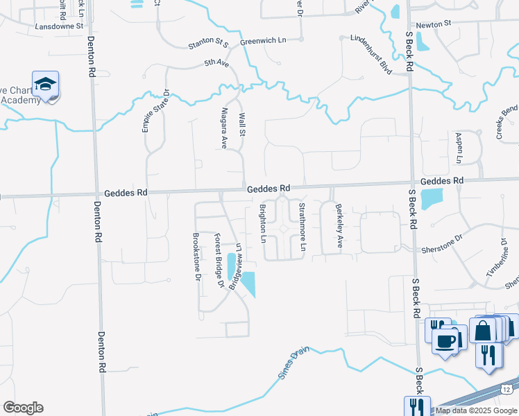 map of restaurants, bars, coffee shops, grocery stores, and more near 48385 Geddes Road in Canton