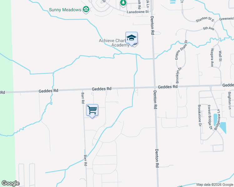 map of restaurants, bars, coffee shops, grocery stores, and more near 50001 Geddes Road in Canton