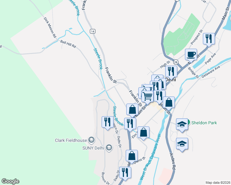 map of restaurants, bars, coffee shops, grocery stores, and more near 7 Woolerton Street in Delhi
