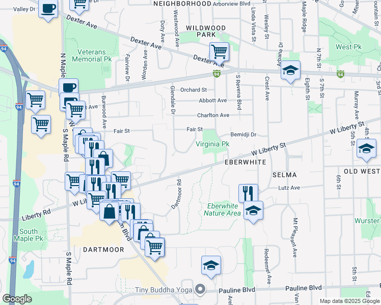 map of restaurants, bars, coffee shops, grocery stores, and more near 594 Glendale Circle in Ann Arbor
