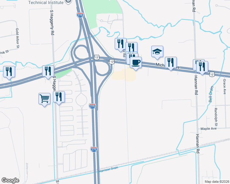 map of restaurants, bars, coffee shops, grocery stores, and more near 4050 South Lotz Road in Canton