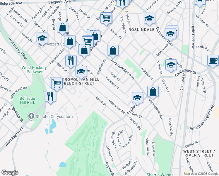 map of restaurants, bars, coffee shops, grocery stores, and more near 39 Hemman Street in Boston