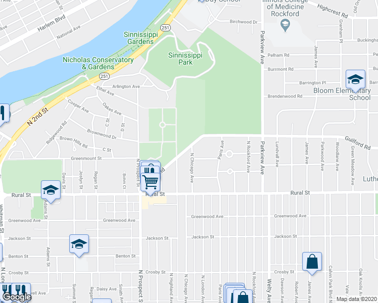map of restaurants, bars, coffee shops, grocery stores, and more near 914 North Chicago Avenue in Rockford