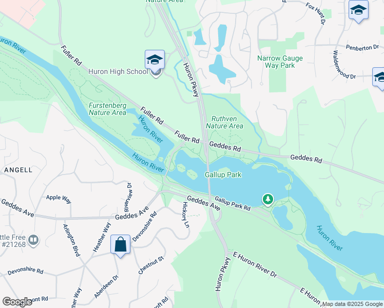 map of restaurants, bars, coffee shops, grocery stores, and more near 3000 Fuller Road in Ann Arbor