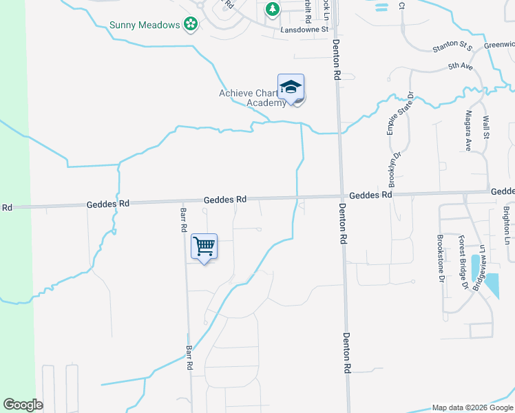 map of restaurants, bars, coffee shops, grocery stores, and more near 50001 Geddes Road in Canton