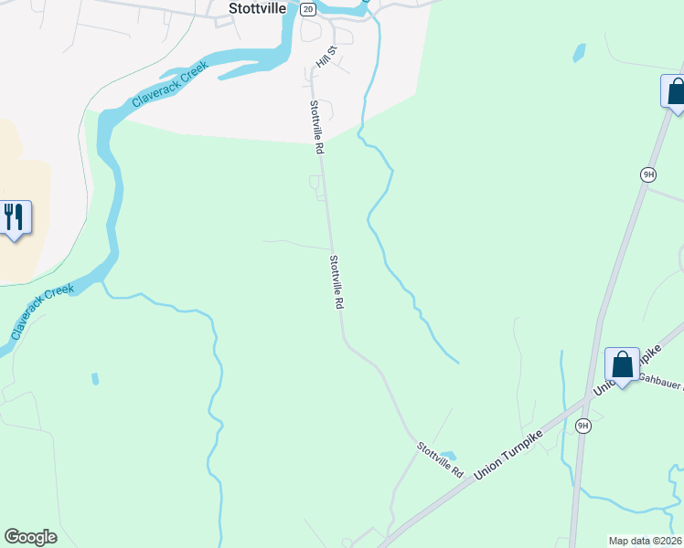 map of restaurants, bars, coffee shops, grocery stores, and more near 137 Stottville Road in Hudson