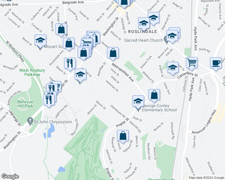 map of restaurants, bars, coffee shops, grocery stores, and more near 39 Hemman Street in Boston