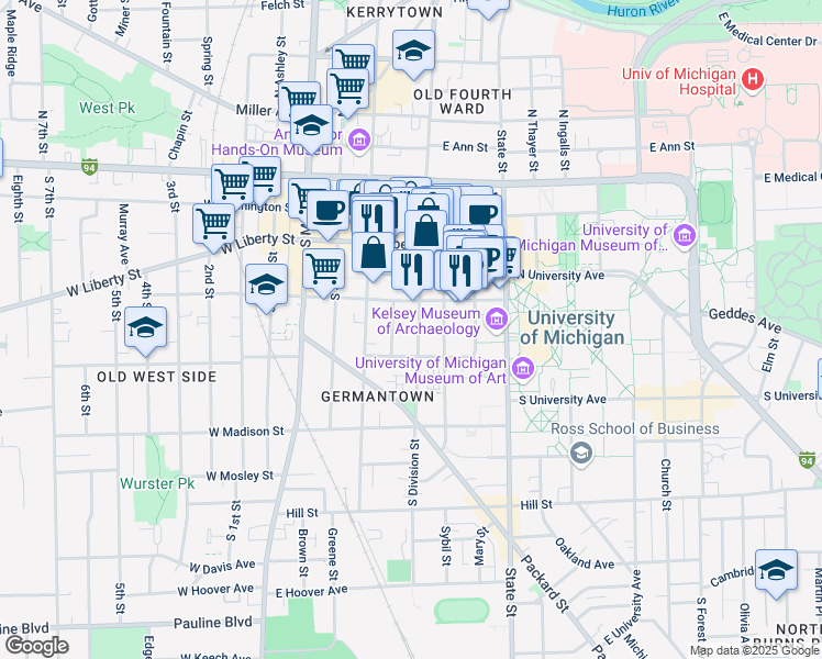 map of restaurants, bars, coffee shops, grocery stores, and more near 407 Hamilton Place in Ann Arbor