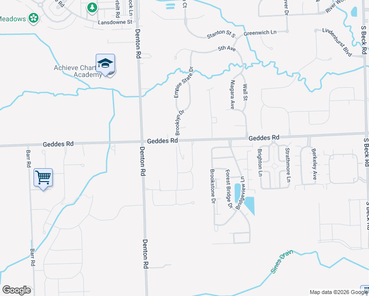 map of restaurants, bars, coffee shops, grocery stores, and more near 49030 Geddes Road in Canton