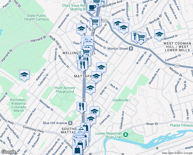 map of restaurants, bars, coffee shops, grocery stores, and more near in 