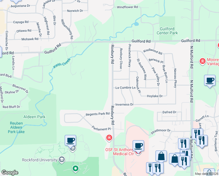 map of restaurants, bars, coffee shops, grocery stores, and more near 906 Roxbury Road in Rockford