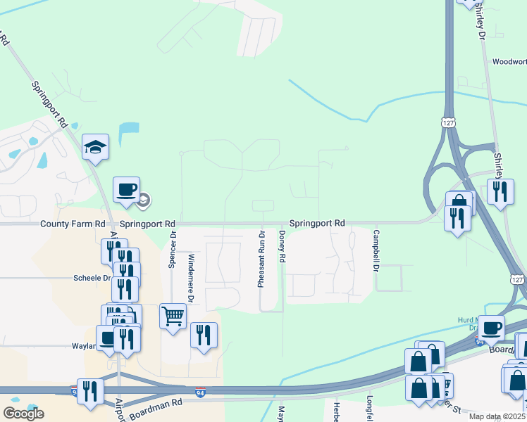 map of restaurants, bars, coffee shops, grocery stores, and more near 3021 North Pointe Drive in Jackson