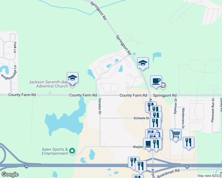 map of restaurants, bars, coffee shops, grocery stores, and more near Primrose Lane in Jackson
