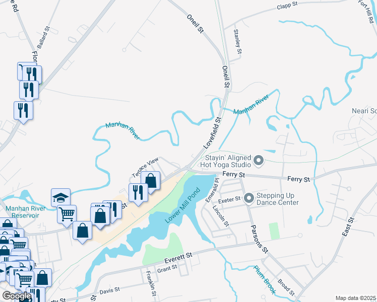 map of restaurants, bars, coffee shops, grocery stores, and more near 13 Lovefield Street in Easthampton