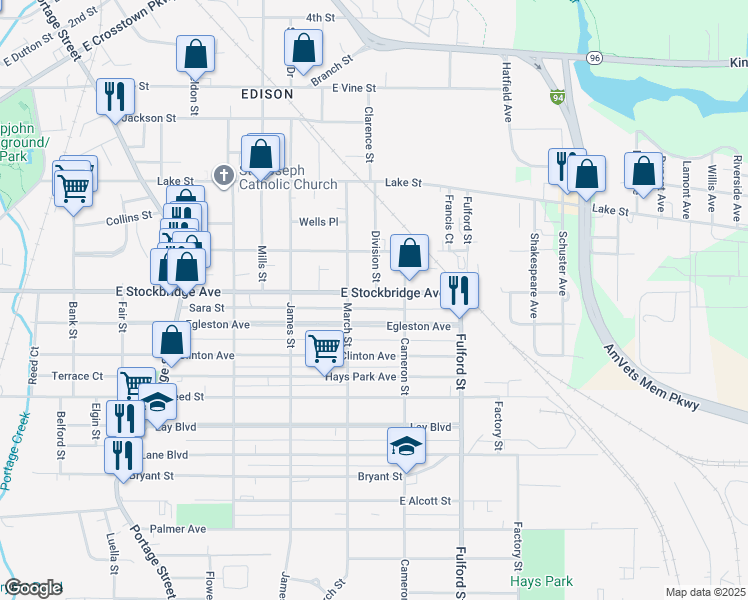map of restaurants, bars, coffee shops, grocery stores, and more near 1507 East Stockbridge Avenue in Kalamazoo