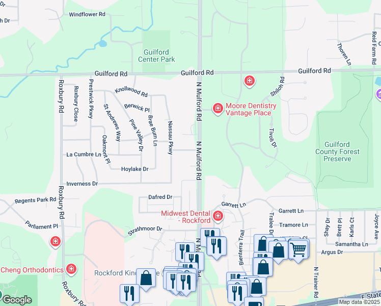 map of restaurants, bars, coffee shops, grocery stores, and more near 5924 Apawamis Way in Rockford