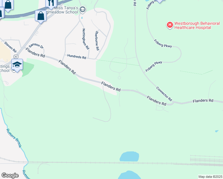 map of restaurants, bars, coffee shops, grocery stores, and more near 63 Flanders Road in Westborough