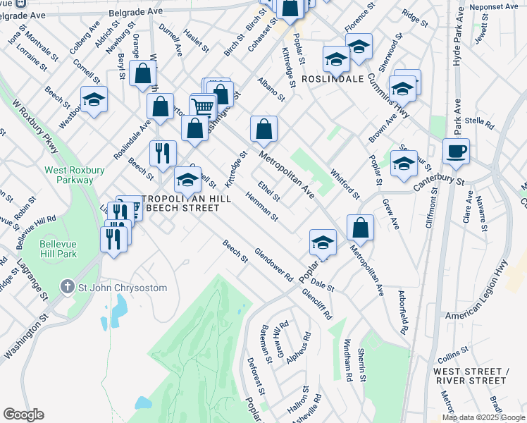 map of restaurants, bars, coffee shops, grocery stores, and more near 39 Hemman Street in Boston