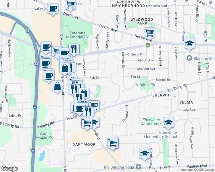 map of restaurants, bars, coffee shops, grocery stores, and more near 2010 Winewood Avenue in Ann Arbor
