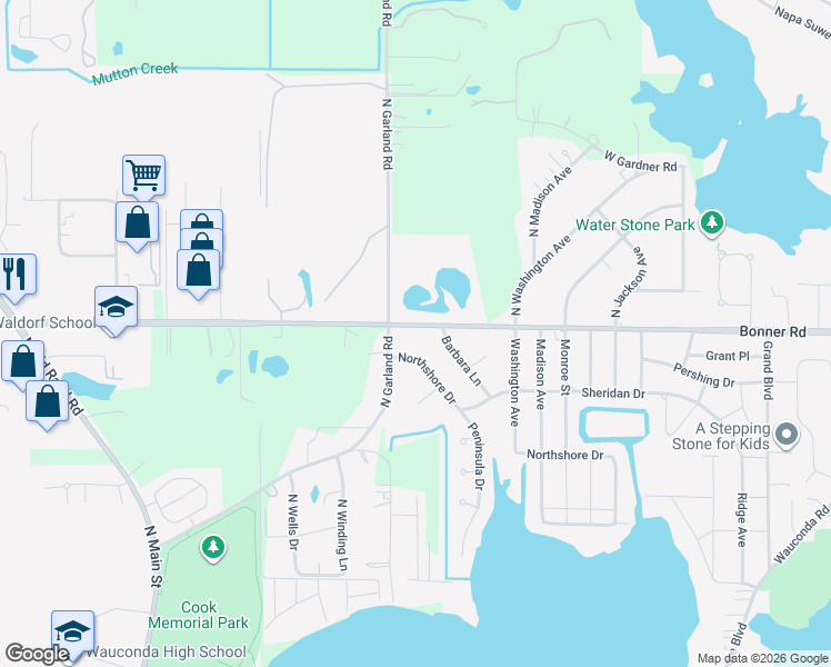 map of restaurants, bars, coffee shops, grocery stores, and more near 514 Bonner Road in Wauconda