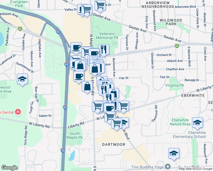 map of restaurants, bars, coffee shops, grocery stores, and more near 2350 West Stadium Boulevard in Ann Arbor