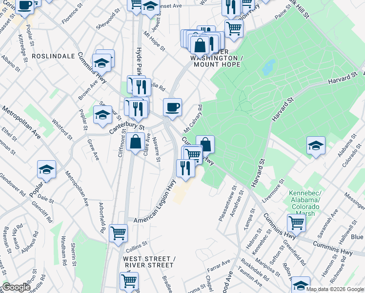 map of restaurants, bars, coffee shops, grocery stores, and more near in Boston