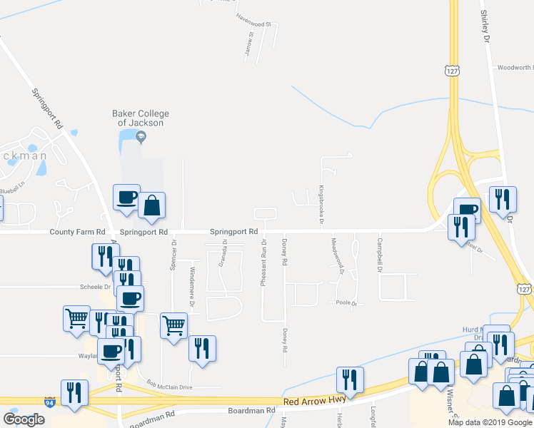 map of restaurants, bars, coffee shops, grocery stores, and more near 3021 North Pointe Drive in Jackson