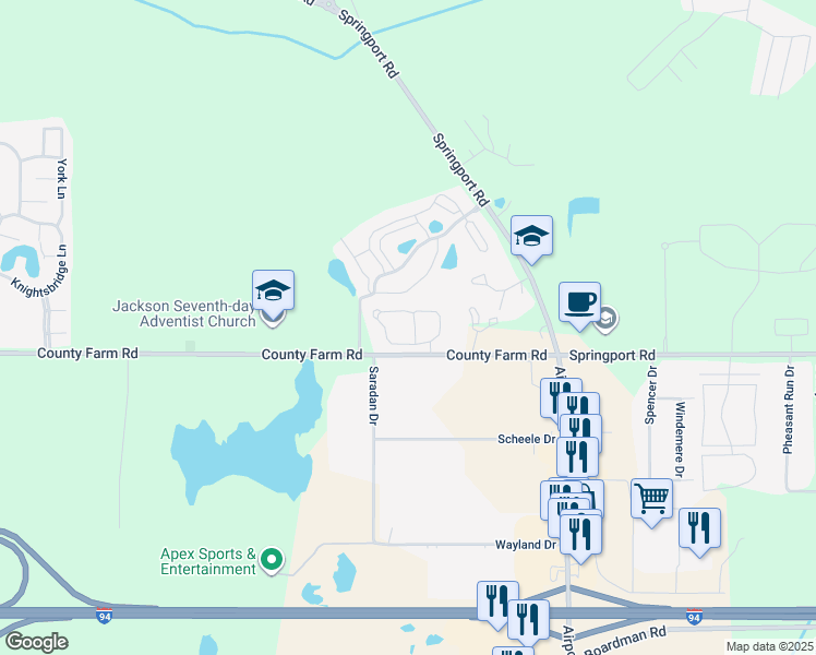 map of restaurants, bars, coffee shops, grocery stores, and more near Primrose Lane in Jackson